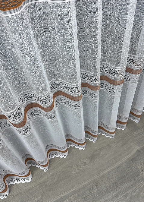 Тюль VR-Textil 1550т Bari Жакард Білий з коричневим 300х270 см (42-0474) Київ - фото 7