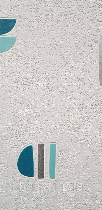 Шпалери вінілові на флізеліні Rasch Clasik 0,53х10 дитячі фігури знаки бірюзові сірі на білому Київ - фото 3