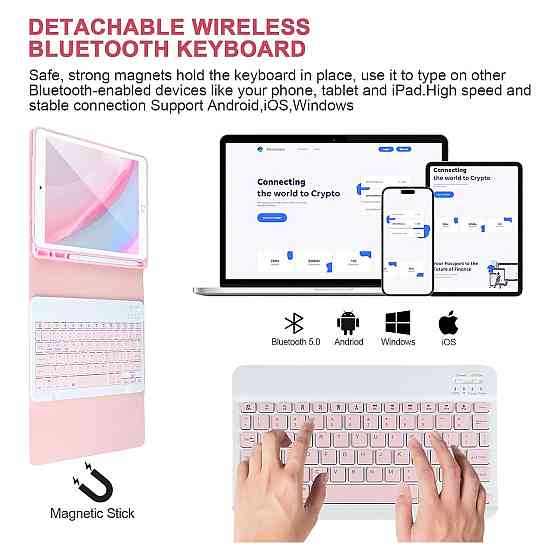 Чохол з клавіатурою Bluetooth APHBZGE для iPad 9.7 2018/2017 Air2 Pro 9.7 рожевий QWERTY тримач для Apple Pencil 80 год Київ