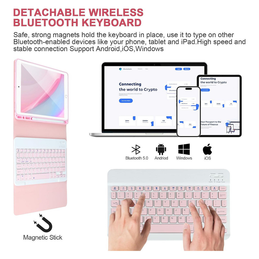 Чохол з клавіатурою Bluetooth APHBZGE для iPad 9.7 2018/2017 Air2 Pro 9.7 рожевий QWERTY тримач для Apple Pencil 80 год Київ - фото 4