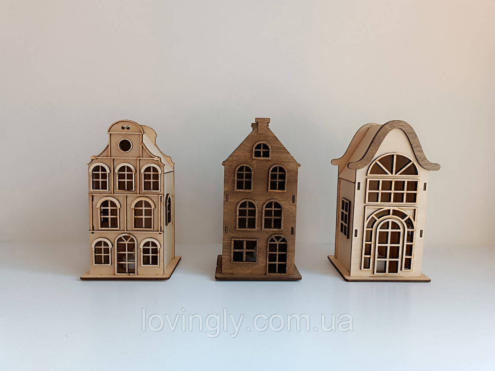 Набор из трех домиков в европейском стиле с подсветкой 22 см. Ирпень - изображение 8