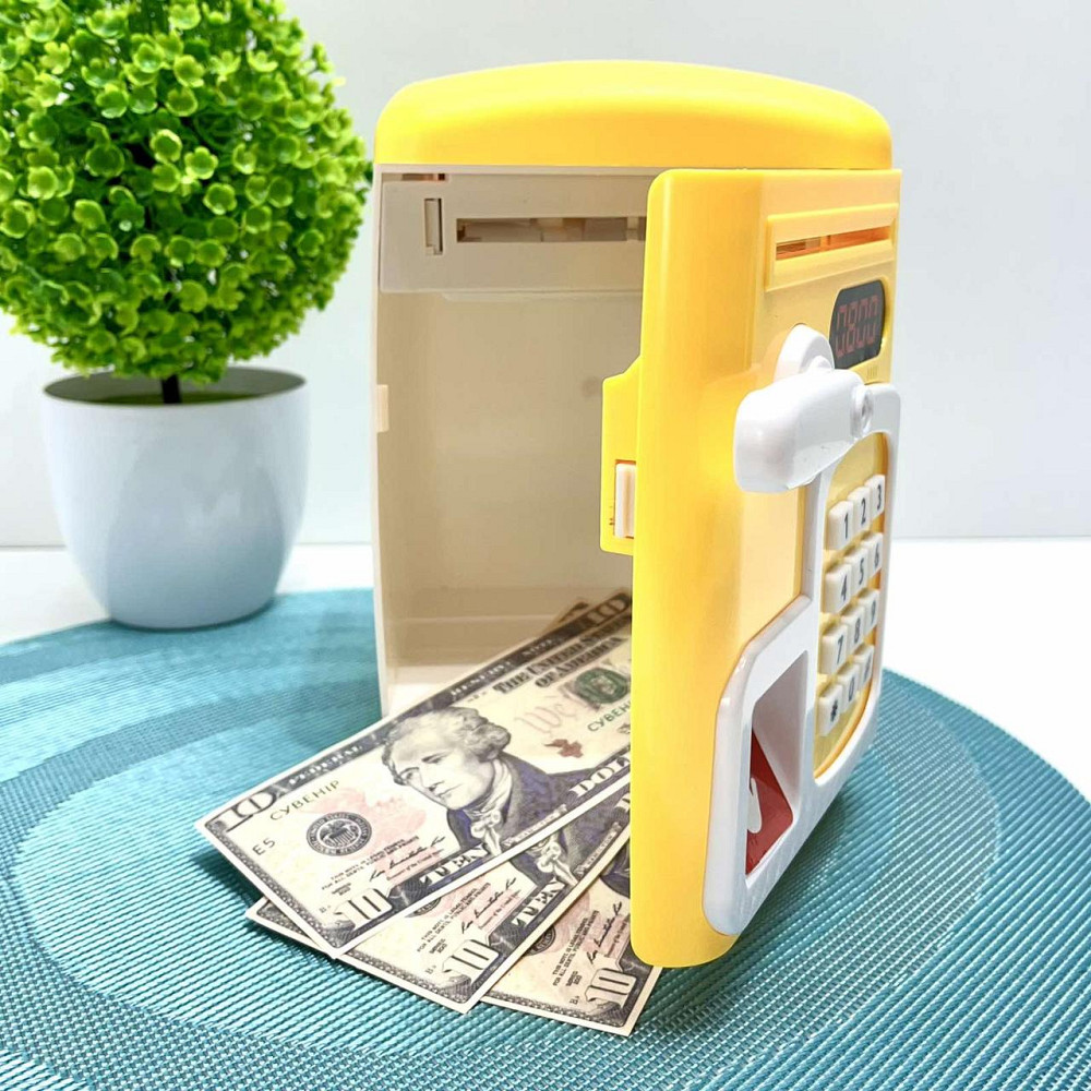 Сейф-скарбничка дитяча зі сканером відбитка пальця та кодовим замком затягує купюри звук підсвічування Жовтий (MK 5411) Чернігів - фото 10