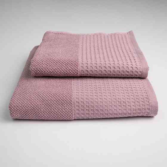 Комплект махрових рушників Вафельний Бордюр 2шт GM Textile 50х90см, 70х140см 450г/м2 (Пудра) Суми