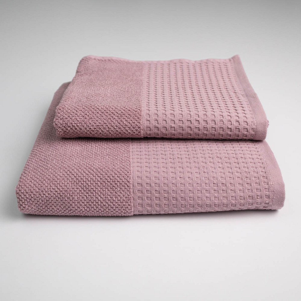 Комплект махрових рушників Вафельний Бордюр 2шт GM Textile 50х90см, 70х140см 450г/м2 (Пудра) Суми - фото 1