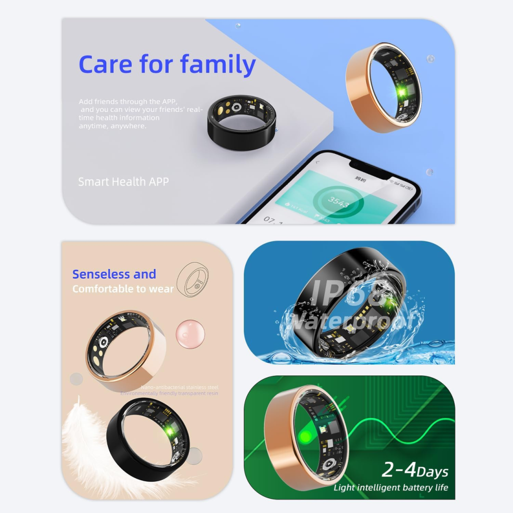 Розумне кільце Smart Ring SUNOL Black (Size 9): моніторинг здоров'я, сну, тиску та кисню, IP68, iOS/Android + Зарядний кейс Київ - фото 8