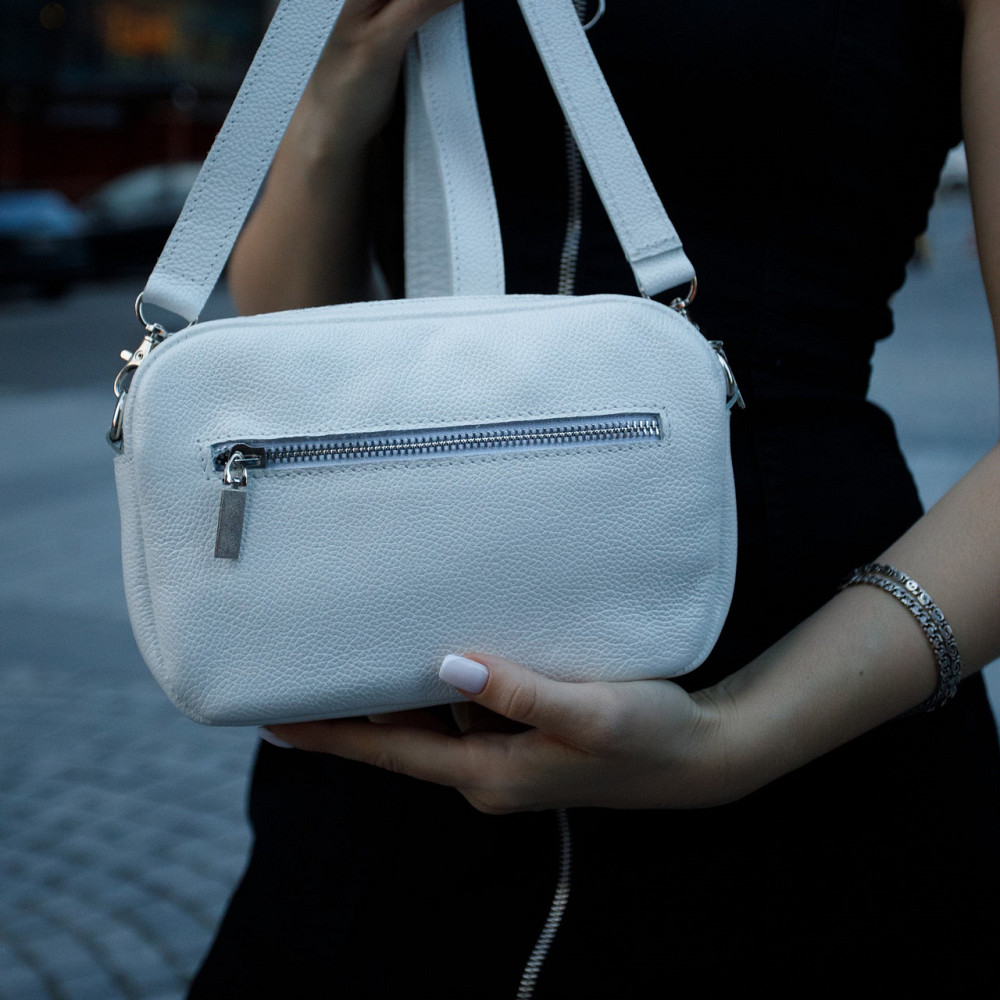 Сумка шкіряна жіноча, маленький клатч на кожен день з плечовим ременем місткий, білийMasterSem Київ - фото 4