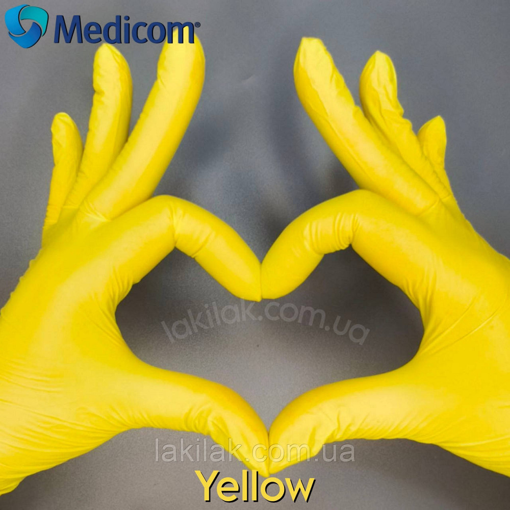 Рукавички нітрилові Medicom Yellow розмір S 3,5гр (жовті) 100 шт Херсон - фото 1