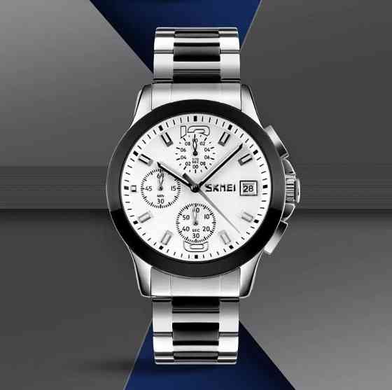 Мужские часы Skmei 9126 с хронографом Серебристый с белым циферблатом Киев