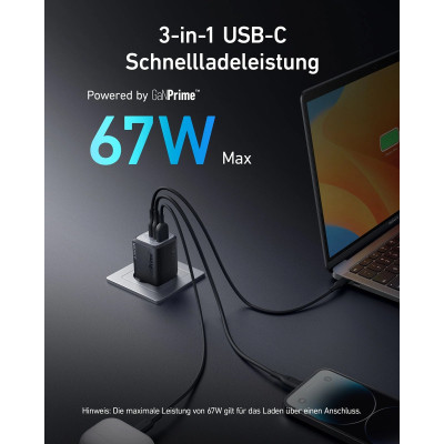 Зарядное устройство Anker GaNPrime 67W 2xUSB-C PD + 1xUSB-A Black (A2669313) Винница - изображение 2