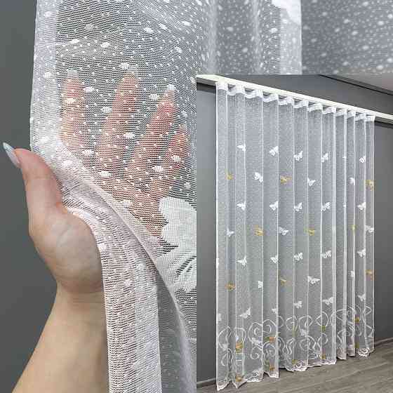 Тюль жакард колір білий з коричневим 1886т Київ