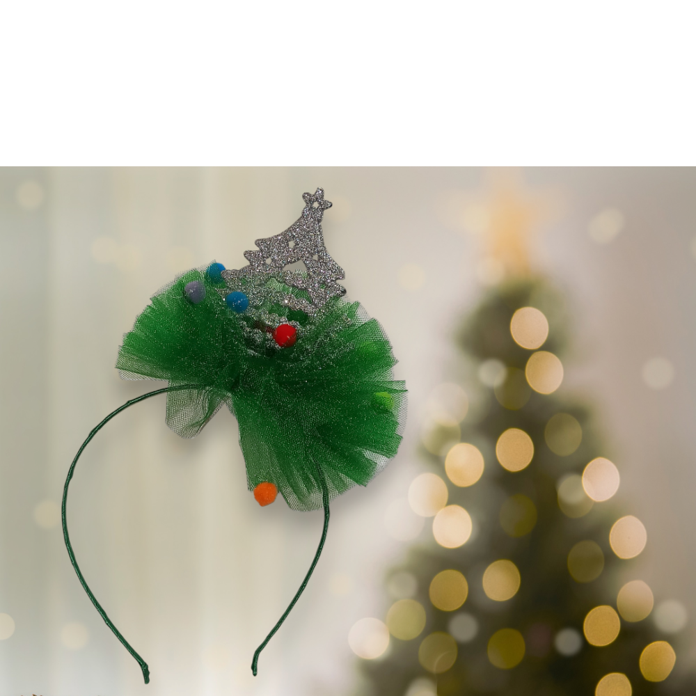 Обруч на новый год елочка серебристая с фатином на голову one size ручная работа зелёный Киев - изображение 1