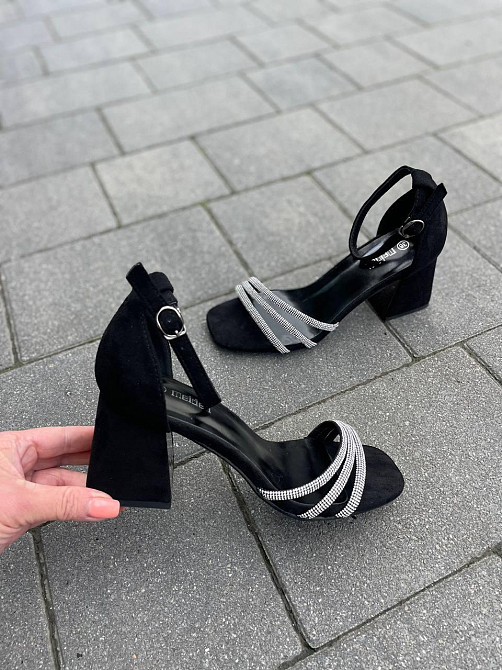 Meideli Стильні чорні босоніжки літні на підборах молодіжні зі штучної замші MEIDELI H008H-6 р. Киев - изображение 10