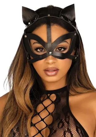 Маска кішки з екошкіри Leg Avenue Vegan leather studded cat mask Black Львів