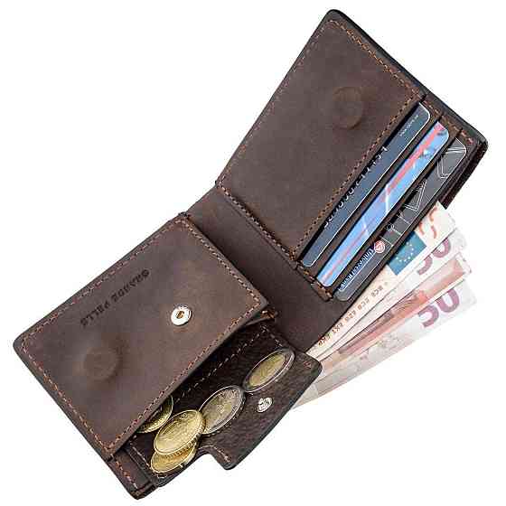 Классическое портмоне унисекс на магните GRANDE PELLE 11208 Коричневое Киев