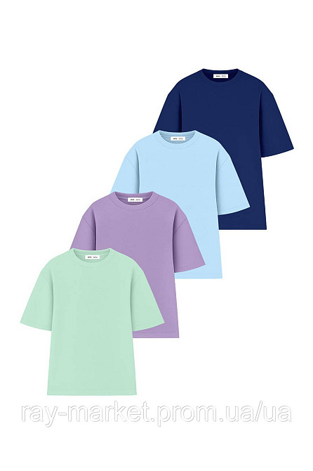 Набір футболок оверсайз чоловічих 4 шт "U0104-Green-Lilac-Sky Blue-Navy Blue" L/XL Київ - фото 1