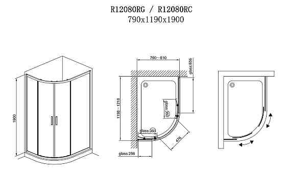 R12080RG Душевая кабина ROUND полукруглая 1200x800x1900 мм стекло grape (2 части) Киев