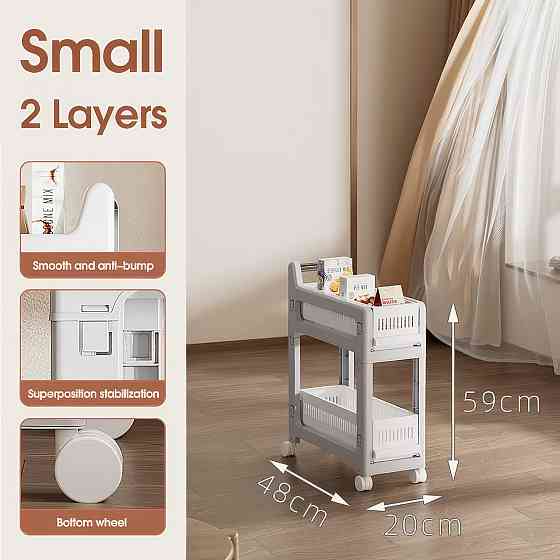 Этажерка на колесиках, двухъярусная полка для хранения вещей, стеллаж для ванной комнаты, кухни, офиса, размер Каменец-Подольский