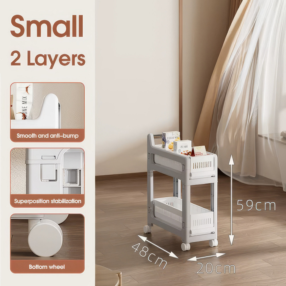 Етажерка на коліщатках, двоярусна полиця для зберігання речей, стелаж для ванної кімнати, кухні, офісу, розмір 48×20×59 см Кам'янець-Подільський - фото 2