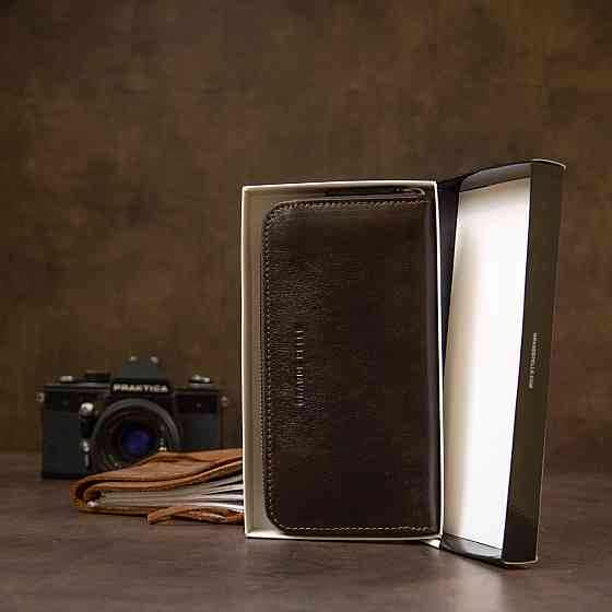 Шкіряне жіноче глянцеве портмоне Коричневий (GRANDE PELLE) Київ