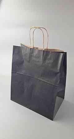 Пакет с ручками бумажный крафт бурий 310х200х350, 80г/м2, печать цвет ЧЕРНЫЙ (25 шт) Харьков