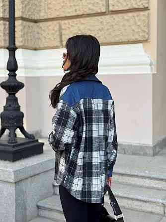 Женская стильная рубашка в клетку с джинсовыми вставками турецкая байка Одесса