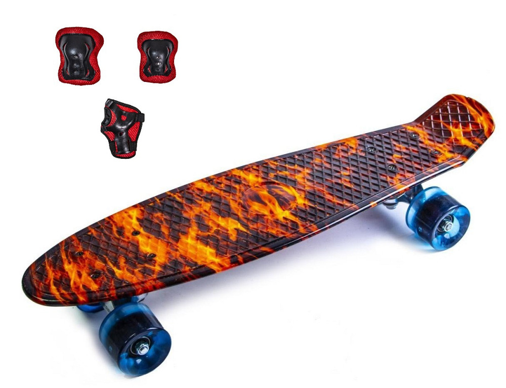 Набор СкейтБорд Penny Board. FIRE + защита на колени, локти и ладони. Колеса светятся при катании! Одесса - изображение 1