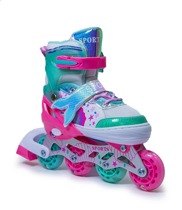 Детские раздвижные ролики Русалочка Scale Sports бирюзовые, размер 29-33. Все колеса светятся Одесса - изображение 4