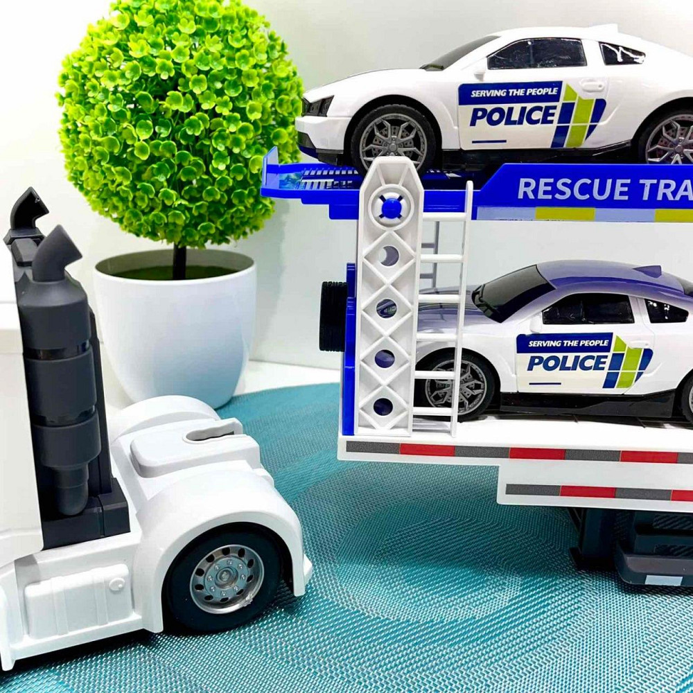 Трейлер Поліцейський вантажівка світло звук машинки 4in рухомі з'єднання Біло-синій (JP588-80) Чернигов - изображение 3