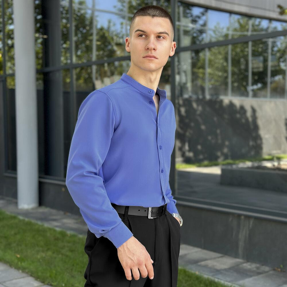 Блакитна сорочка для чоловіків з довгим рукавом з ґудзиками Pobedov Legend Київ - фото 3