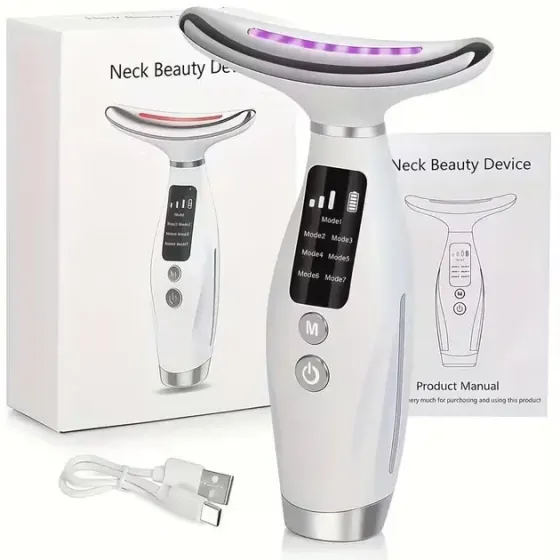 Аккумуляторный электрический массажер для лица Neck Beauty Device с LED-дисплеем, 7 режимов, USB-зарядка Коломия