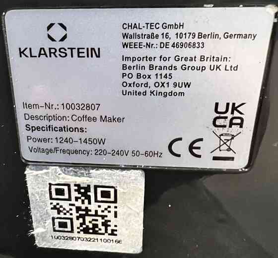 Кофеварка Рожкова Klarstein Bella Vita 10032807 Киев