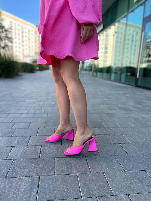 LIRIO Шльопанці сабо жіночі з натуральної шкіри на підборах неонові рожеві LIRIO L0260/8073-СТ- Коломыя - изображение 3