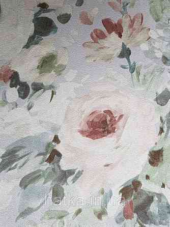 Шпалери флізелінові Decoprint Essentials 0.53х10 великі білі кремові квіти зелене листя на бузковому Київ