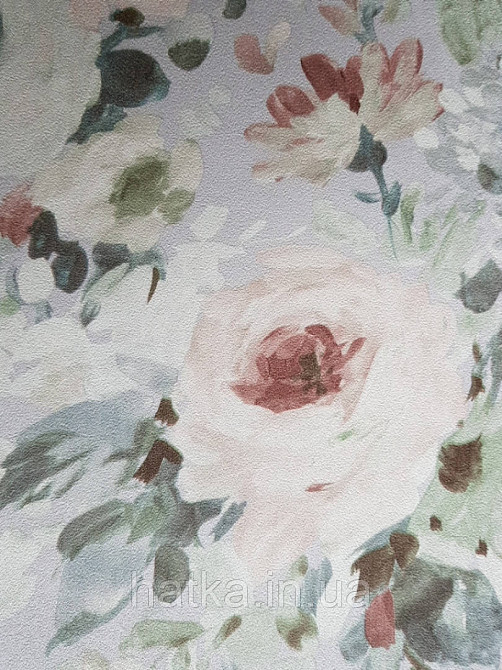 Шпалери флізелінові Decoprint Essentials 0.53х10 великі білі кремові квіти зелене листя на бузковому Київ - фото 4