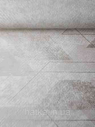 Шпалери вінілові на флізелін GranDeco Dorina метрові геометрія смуги фігури світлий беж з золотом і сріблом Київ