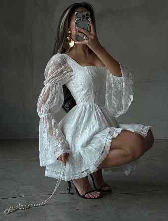 Женское романтичное праздничное платье с пышной юбкой и объемными рукавами гипюр + подкладка Одесса