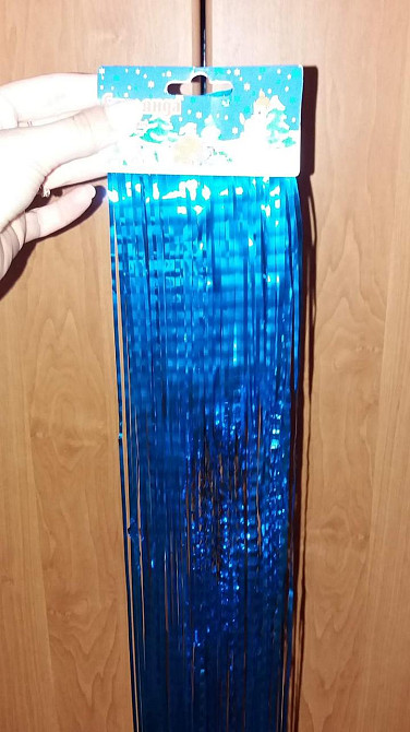 Дождик на елку новогодний рифленный 150 см на 22 см синий Киев - изображение 1