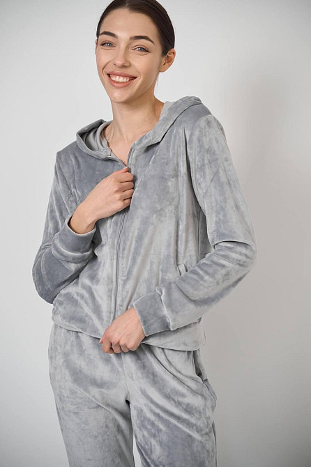 Женский велюровий костюм на змейке с капюшоном Серый XXL Харьков - изображение 5