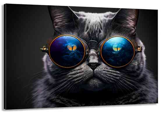 Картина холст в гостиную / спальню   Чорний кіт в окулярах      MLP_243 70x140 см Киев