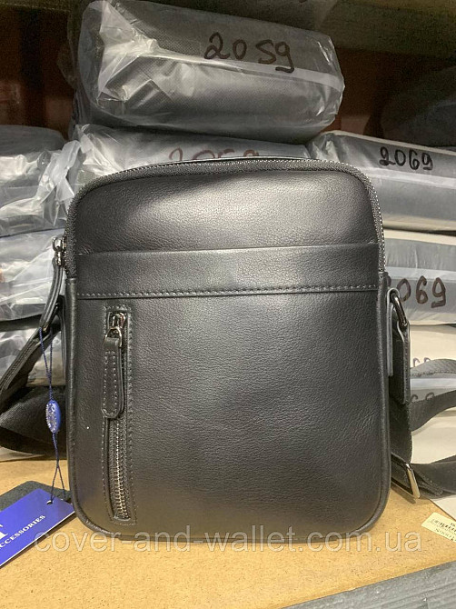 Стильная мужская кожаная сумка через плечо среднего размера (черная) ST 2301 Киев - изображение 2