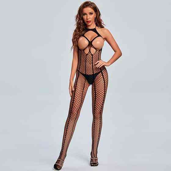 Эротический бодистокинг открытой грудью и открытым доступом - Чёрный - S/M/L – Эротическое бельё Винница