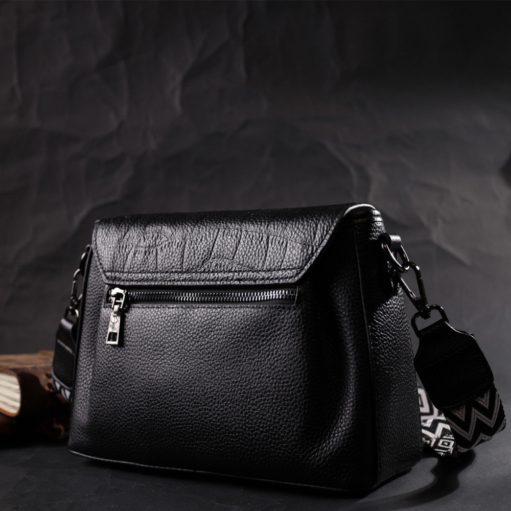 Красива жіноча сумка з натуральної шкіри Vintage 22330 Чорна Київ - фото 9