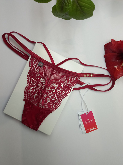 Жіночі мереживні трусики стрінги Obsessive Ivetta L-XL бордові Славута - фото 2