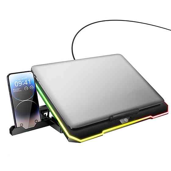 Підставка для ноутбука HOCO DH19 Cool RGB notebook cooling stand Black (6942007624824) Киев
