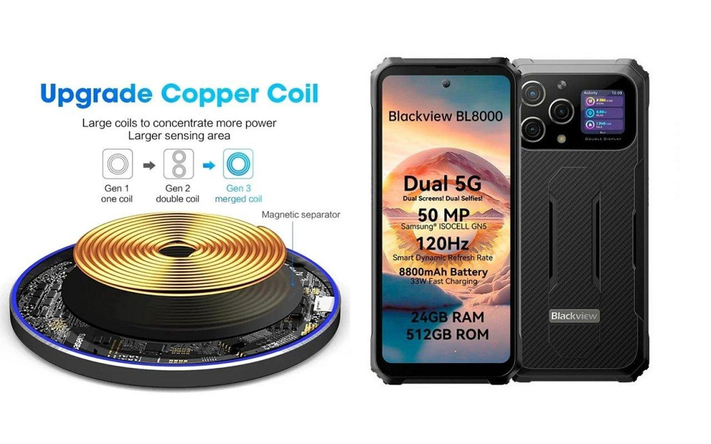 Бездротовий зарядний пристрій Copper до 30W для Blackview BV8900, BV8900 Pro, USB-C, LED Київ - фото 2