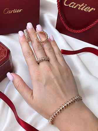 Cartier / Картьє комплект «Зубчики»  — сережки, браслет та каблучка, покриття рожевим золотом Одеса