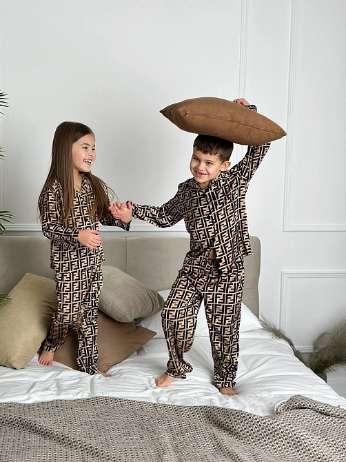 Детская пижамка из сатина Коричневый Фенди 134-140 Харьков - изображение 4