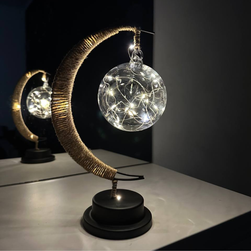 Світильник на батарейках нічник у формі місяця Niki Light металевий каркас та конопляна мотузка теплий білий Київ - фото 6