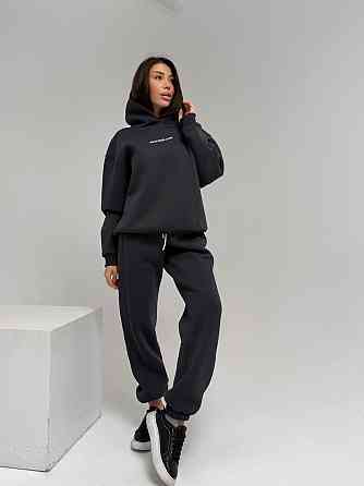 Жіночий стильний спортивний костюм-двійка: худі + штани, тринитка Пен'є на флісі турція Графіт, 46/48 Одеса