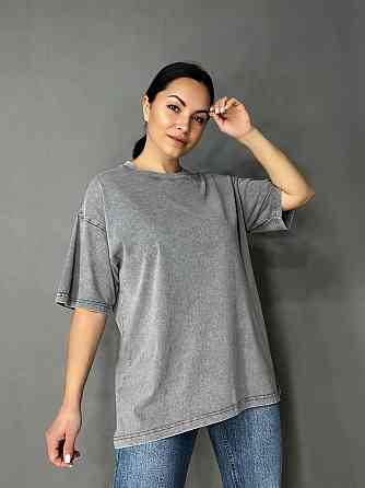 Футболка жіноча A-N 48020 базова оверсайз подовжена вільний крій варена тай дай one size, сірий, one size Київ